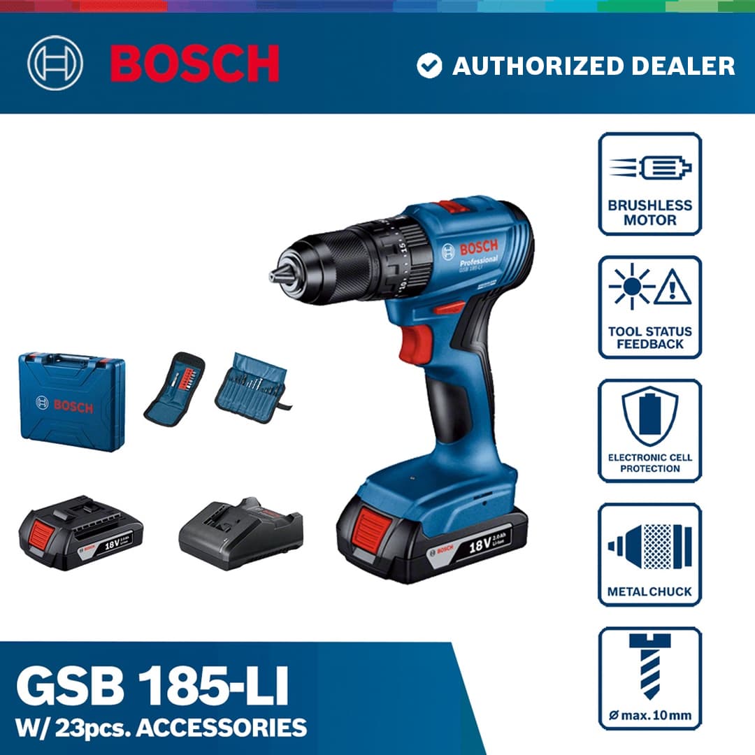 Bosch GSB 185 Li Professional Cordless Impact Drill w/ 23 accessories - Power Tool/Home Improvement