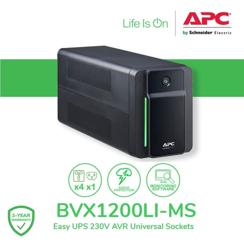 APC Easy UPS BVX1200LI-MS 650 Watts / 1.2kVA 230V AVR Universal Sockets