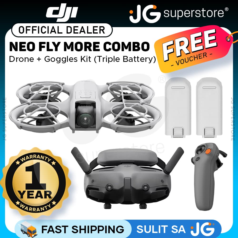DJI Neo Standard (Single Battery) / Fly More Combo (3-Battery) 4K 30fps 22GB FPV Immersive Drone with Goggles N3 & RC Motion 3 Control, 18 Minutes Max Flight Time, Palm Takeoff / Landing, RTH, QuickShots, Subject Tracking