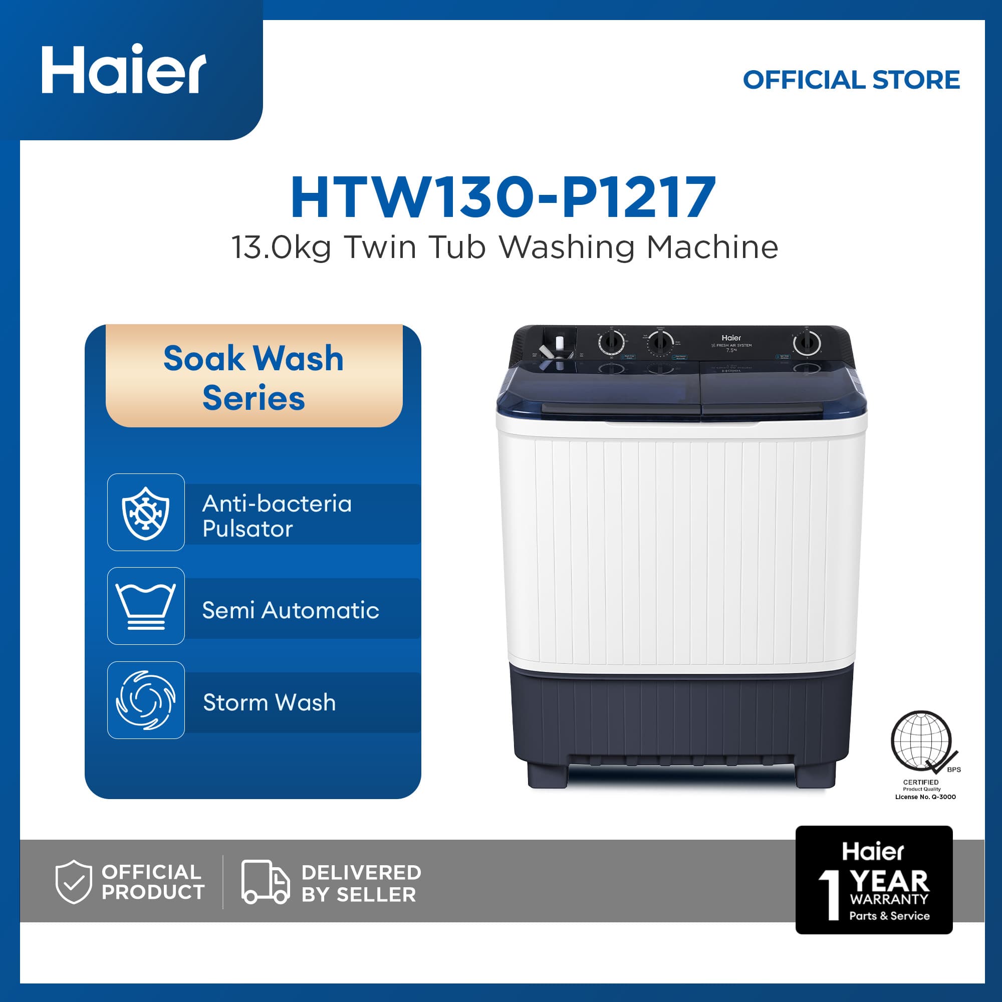 Haier HTW130-P1217 13kg Soak Wash Twin Tub Washing Machine with Dryer