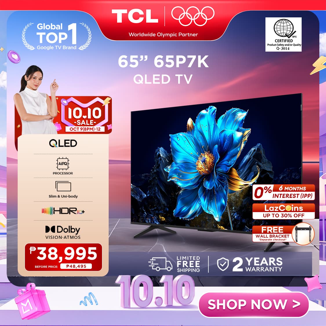 TCL 4K HDR QLED Google TV - 65 inches P7K Series