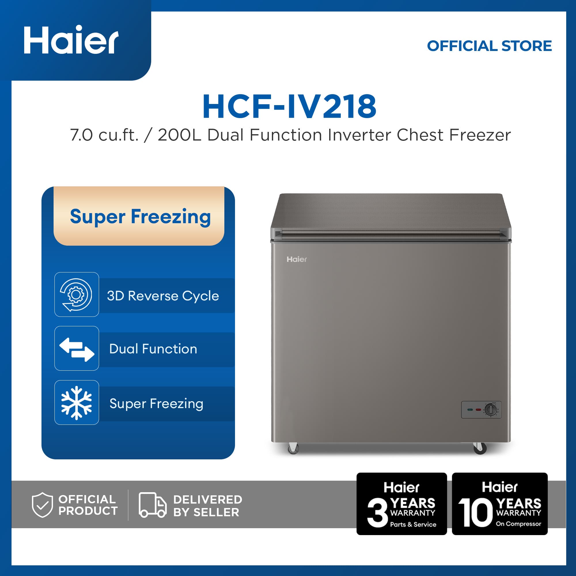 Haier HCF-IV218 7.0 cu.ft./200L Dual Function Quick Frozen Fresh Inverter Chest Freezer/Fridge