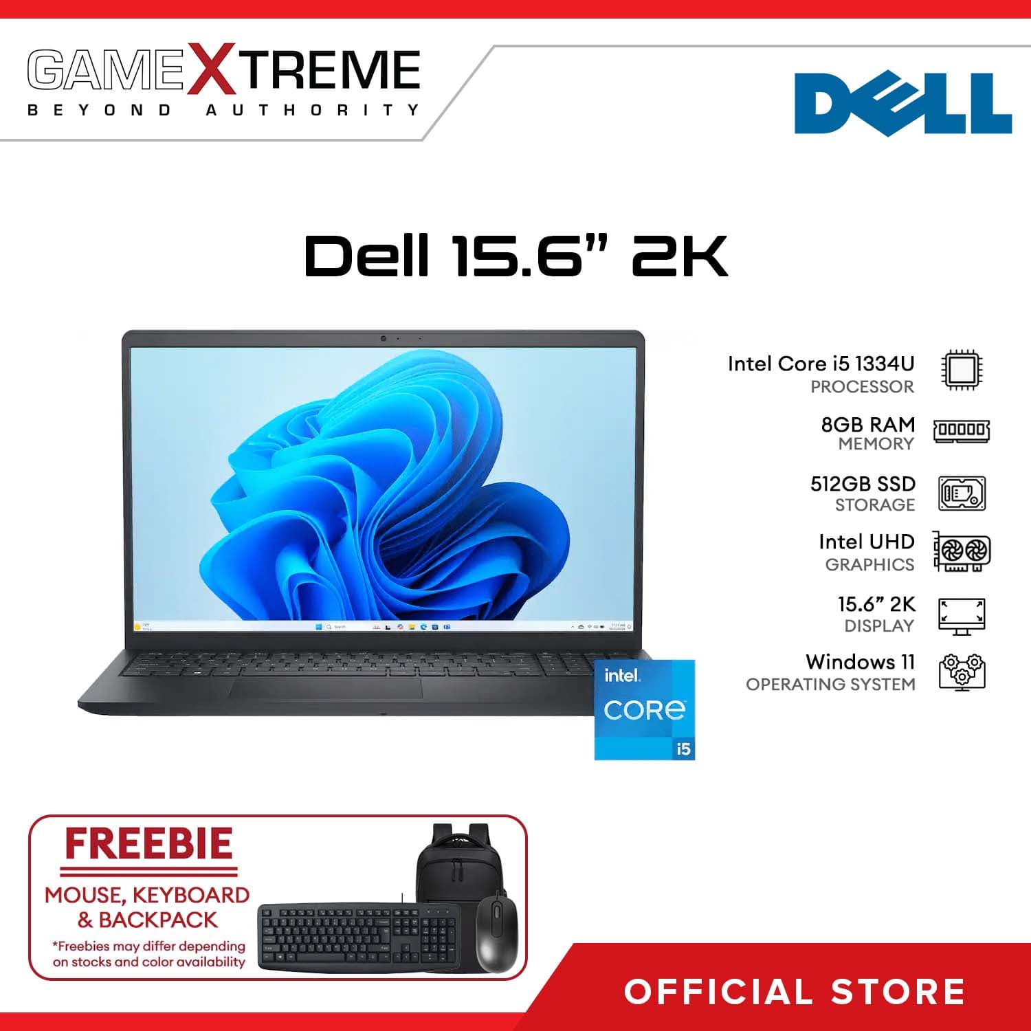 Dell 15.6" 2K Touchscreen Intel Core i5 1334U 8GB DDR5 RAM / 512GB SSD Intel UHD Graphics Win 11 Carbon Black LDC15250-5434BLK-PUS