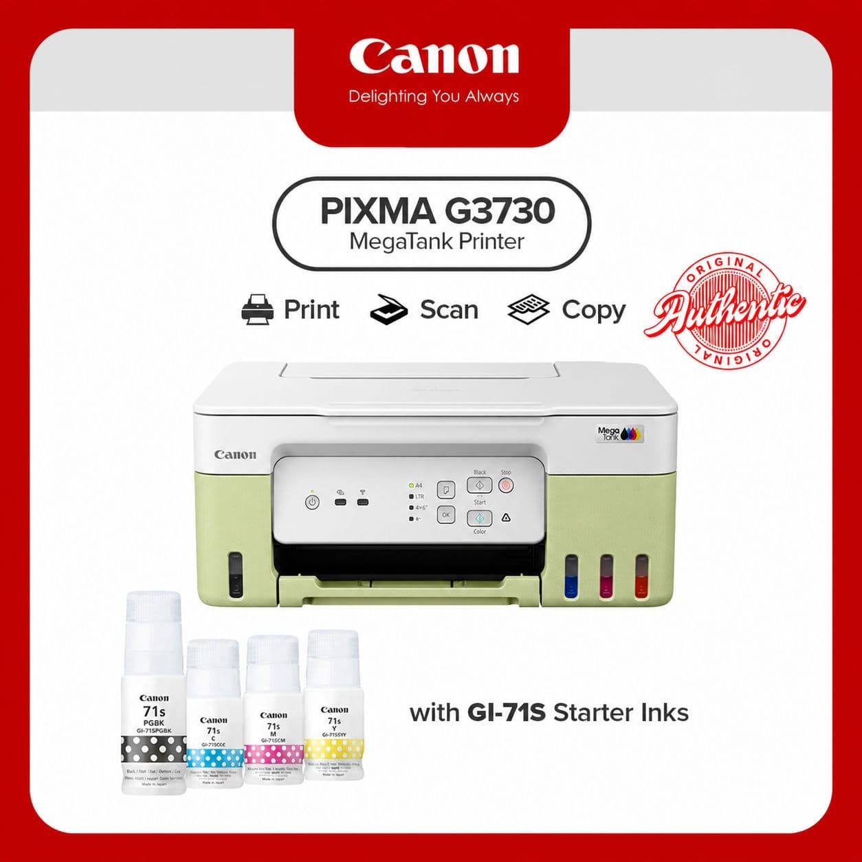Canon Printer PIXMA G3730 Multi-function Print Scan Copy