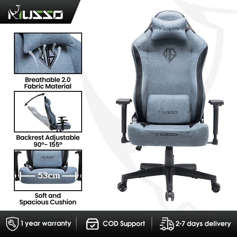 MUSSO Aeolus Navigator Seires 199A XL Fabric Gaming Chair with Wide Seat High Back Head and Lumbar Support
