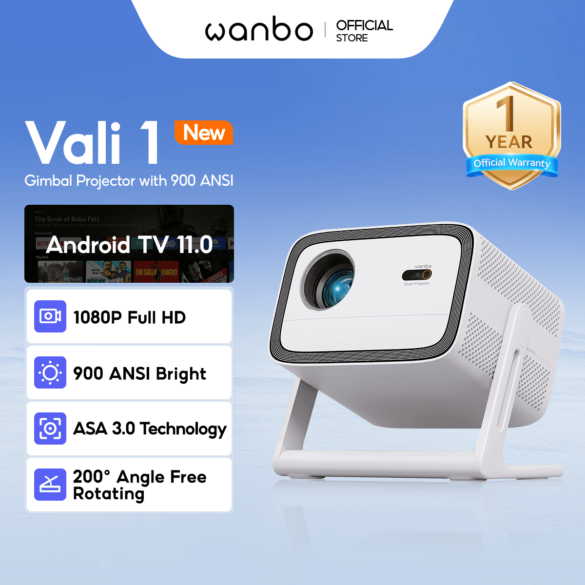 Wanbo Vali 1 Pro Smart Projector 4K Google TV 14 Dolby Audio MEMC HDR10 ASA3.0 Home Cinema Clear Image Quality