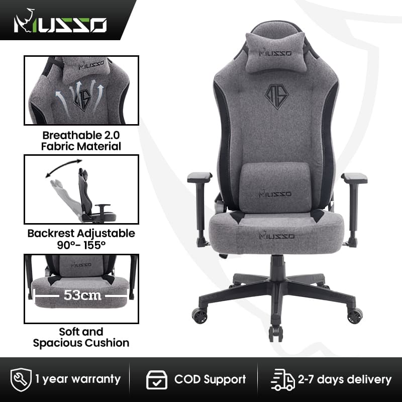 MUSSO Aeolus Navigator Seires 199A XL Fabric Gaming Chair with Wide Seat High Back Head and Lumbar Support