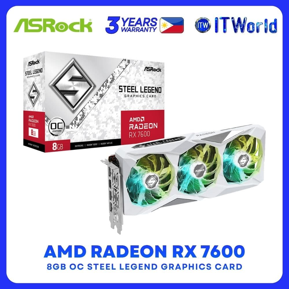 ASRock RX 7600 Series GPU - 8GB GDDR6 / 128bit OC / Triple Fan / RDNA3 / Graphics Card itw