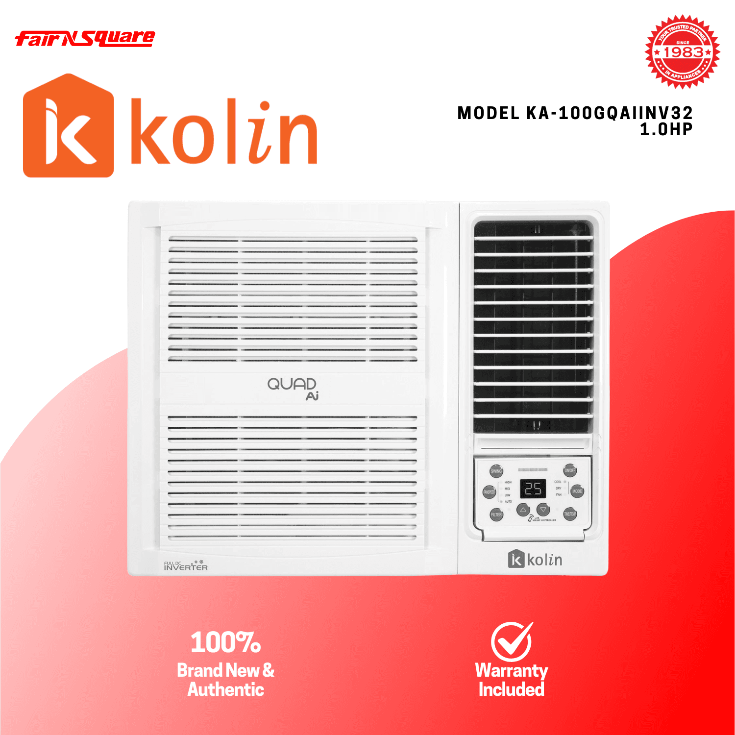 Kolin 1HP Full DC Inverter Window Aircon with Wifi & AI Features QUAD AI Series (KA-100GQAIINV32)