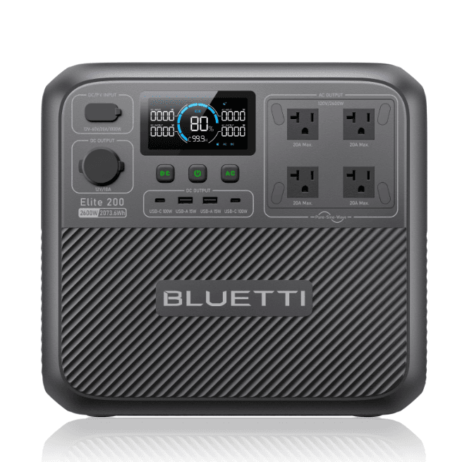 BLUETTI Solar Generator Elite 200 V2, 2073.6Wh LFP Battery Backup w/ 4 2600W AC Outlets (3900W Power Lifting) 17-Year Lifespan Portable Power Station for Camping Off-grid
