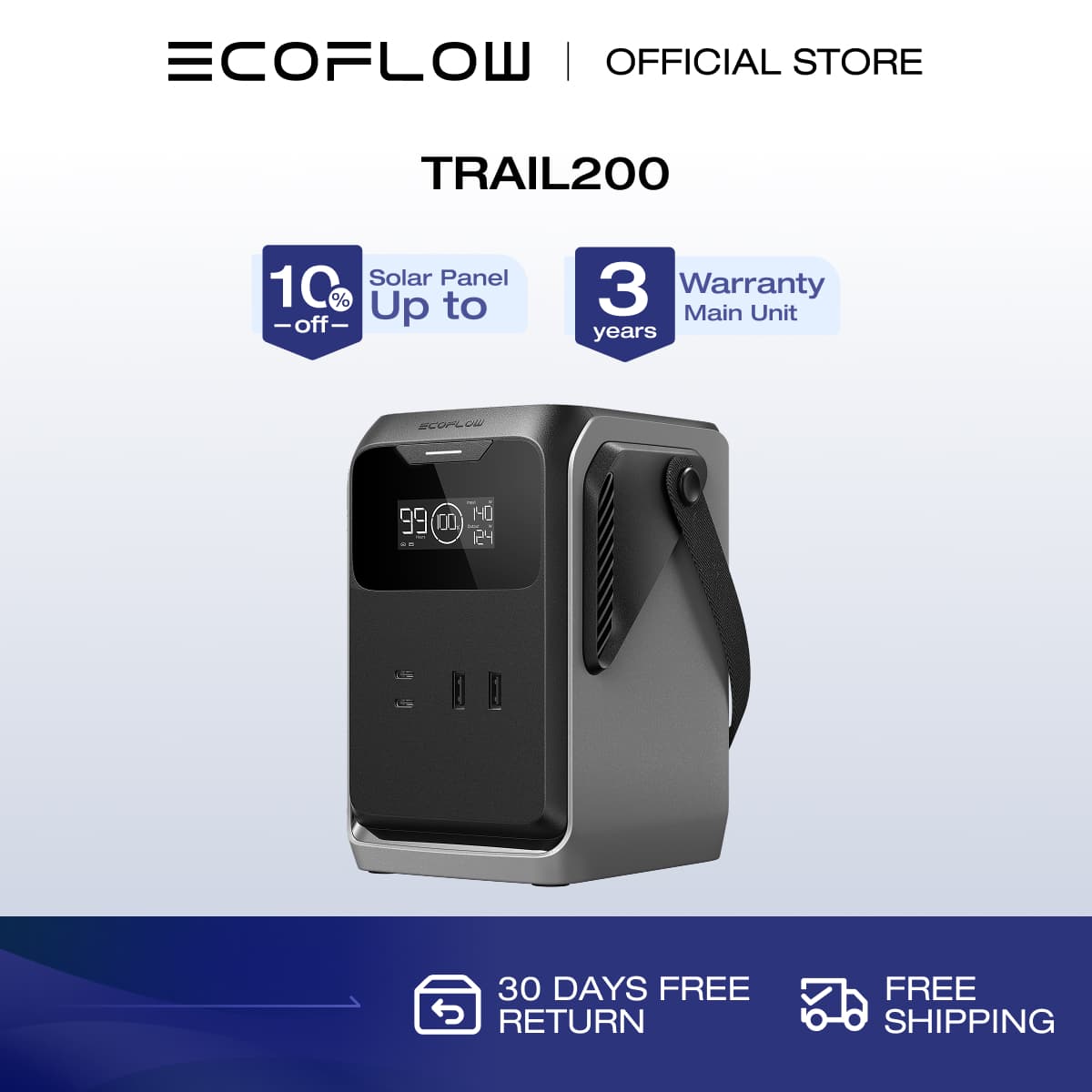 EcoFlow TRAIL 200 DC Portable Power Station 192Wh LiFePO4 Battery Solar Generator 220W DC Output Compact Power Bank for Camping Travel Outdoors and Emergency Use