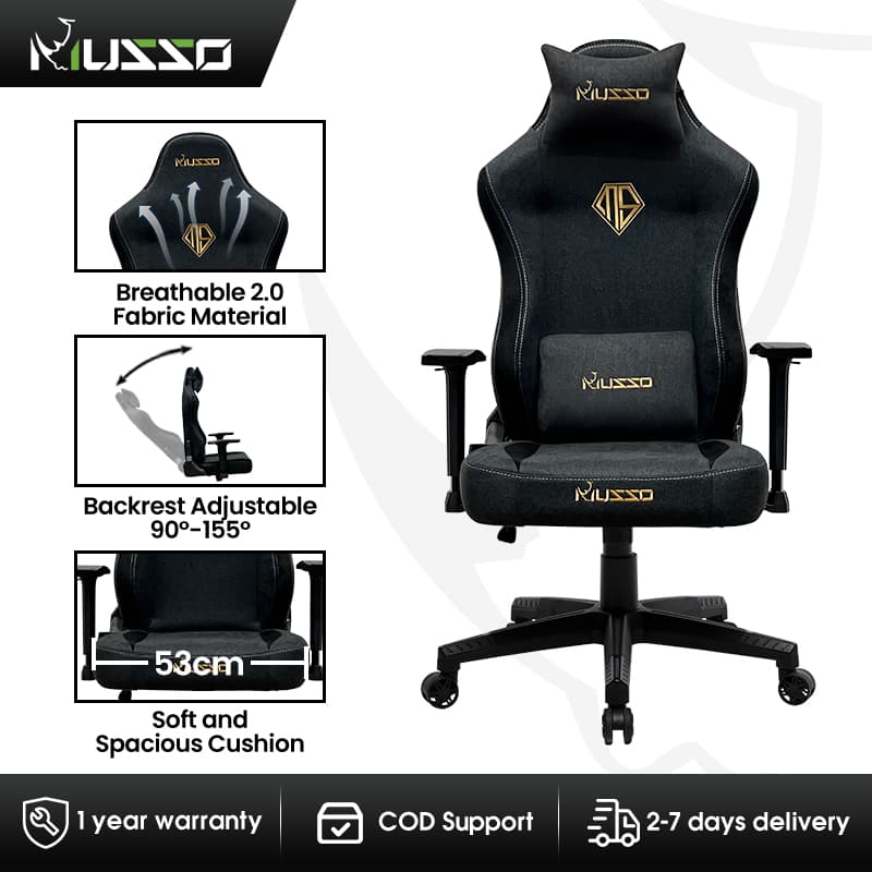 MUSSO Aeolus Navigator Seires 199A XL Fabric Gaming Chair with Wide Seat High Back Head and Lumbar Support