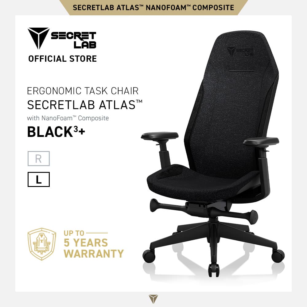 Secretlab ATLAS Task-Focused Ergonomic Chair - Black³+ with Head Pillow