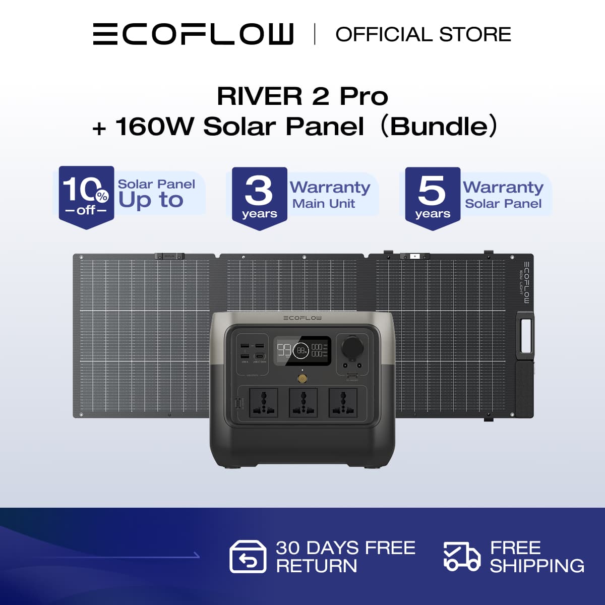 EcoFlow 700Wh RIVER 2 Pro Portable Power Station Solar Generator with LiFeP04 Quick Charge in 70 Minutes 3 x 800 W AC Sockets for Emergency Backup Camping Motors Home
