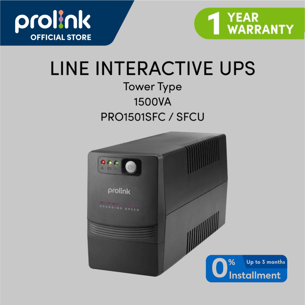Prolink 650VA, 1200VA,1500VA, 2000VA,3000VA Super Fast Charging Line Interactive UPS Power Supply W/ Surge Protector built in AVR Simulated Sine Wave Synology For PC, Router, CCTV, Laptop, Desktop 1 YEAR WARRANTY