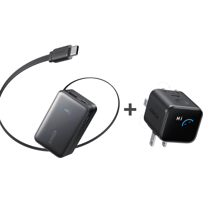 Anker Nano Portable Charger, 10,000mAh 45W Max Compact Power Bank, Travel Essential Phone Battery Pack with 2.3 ft InstaCord Retractable Cable for iPhone 17/16 Series, iPad, Galaxy, Pixel, and More A1638