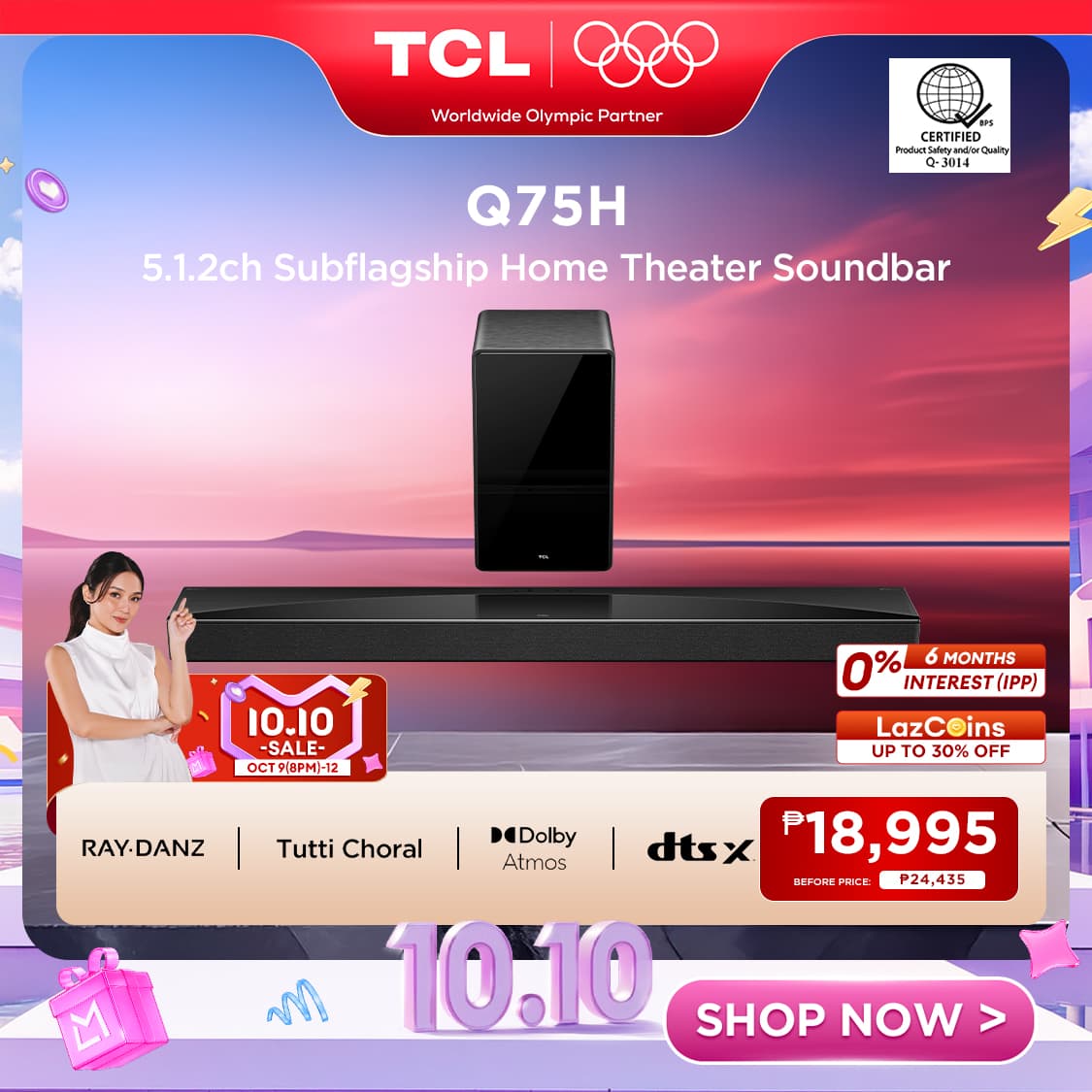 TCL Q75H 5.1.2ch Sub-flagship Home Theater Soundbar