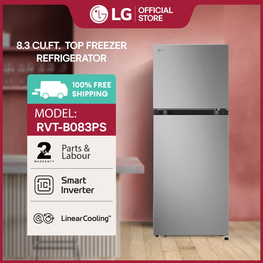 LG 8.3 Cu. Ft. Top Freezer Refrigerator in Platinum Silver - Smart Inverter - RVT-B083PS - Free Delivery