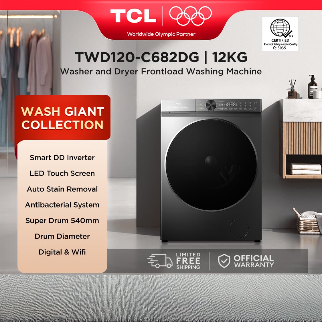 TCL TWD120-C682DG Super Drum Inverter 12KG Washing Machine