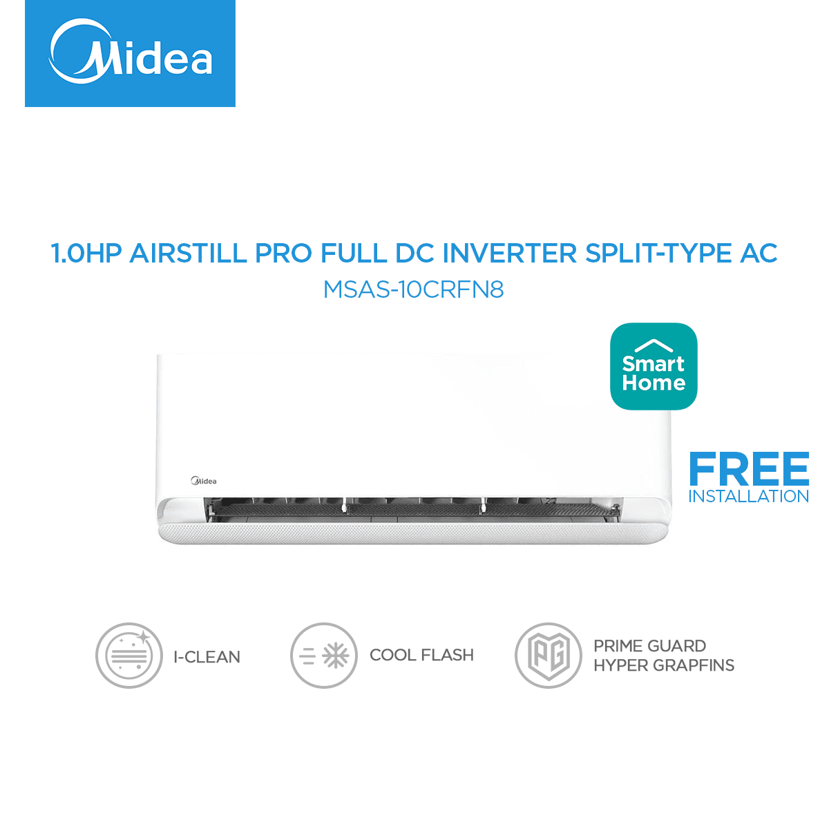 Midea 1.0HP-2.5HP Airstill Pro Full DC Inverter Split-Type Aircon