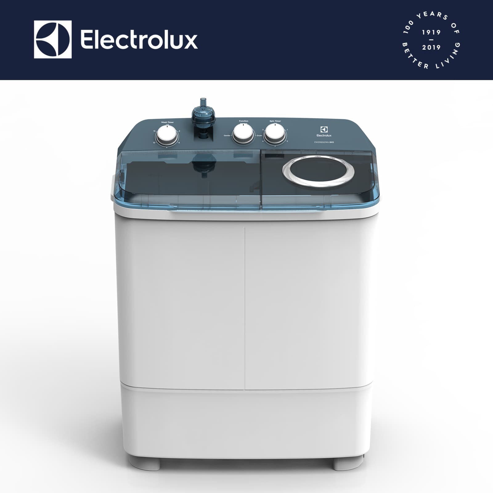 Electrolux EWS87262WA 7kg Washer / 4kg Dryer Twin Tub Washing Machine w/ Air Turbo Technology