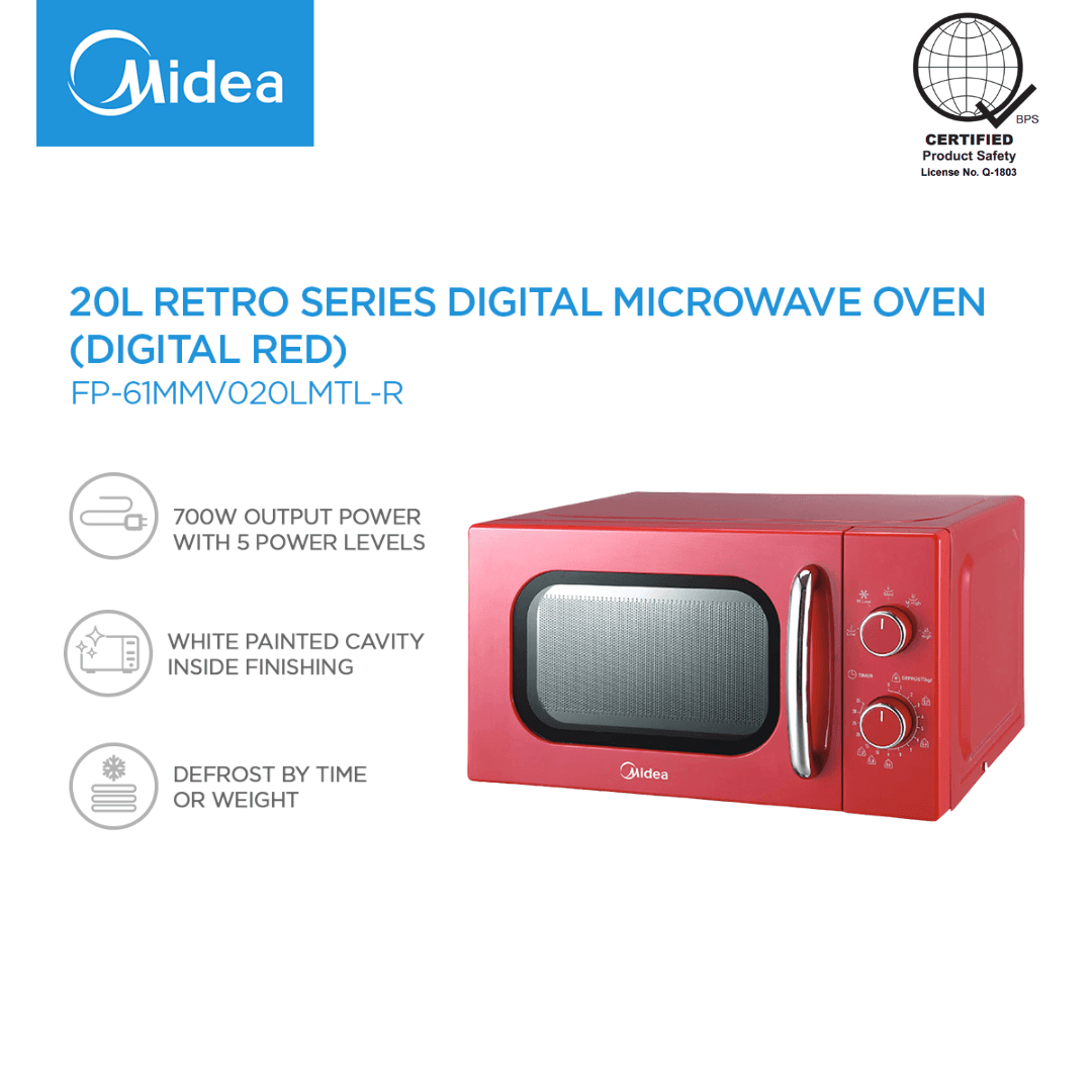 Midea 20L Mechanical Microwave Oven Red Retro Design Glass Door Defrost by Time/Weight