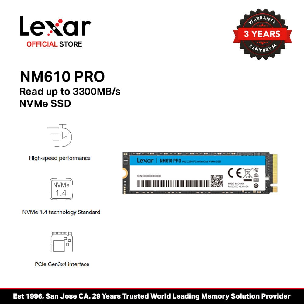 Lexar NM610 Pro 500GB/1TB/2TB M.2 2280 PCIe Gen 3x4 NVMe Internal SSD - SSD