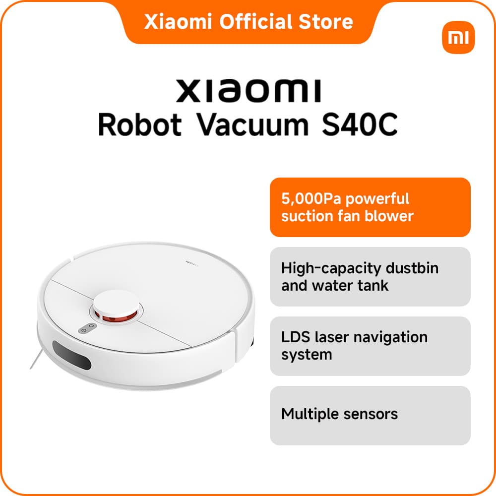 Xiaomi Robot Vacuum S40C 5000Pa LDS Laser Navigation Robot Vacuum & Mop 2-in-1 Smart App Control 520ml Dustbin 260ml Water Tank Global Version