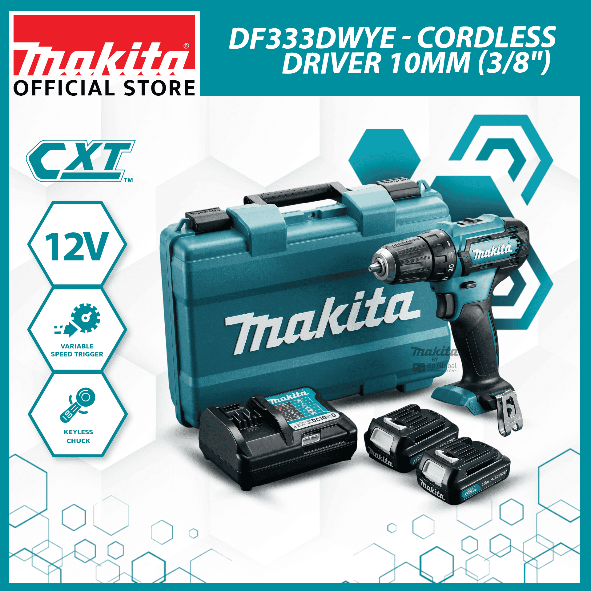 Makita Driver Drill 10mm (3/8") 28 N·m (250 in·lb) Cordless Driver Drill 12V max CXT® Li-Ion - With Battery and Charger, Power Tools, Proffesial Quality, Original Makita