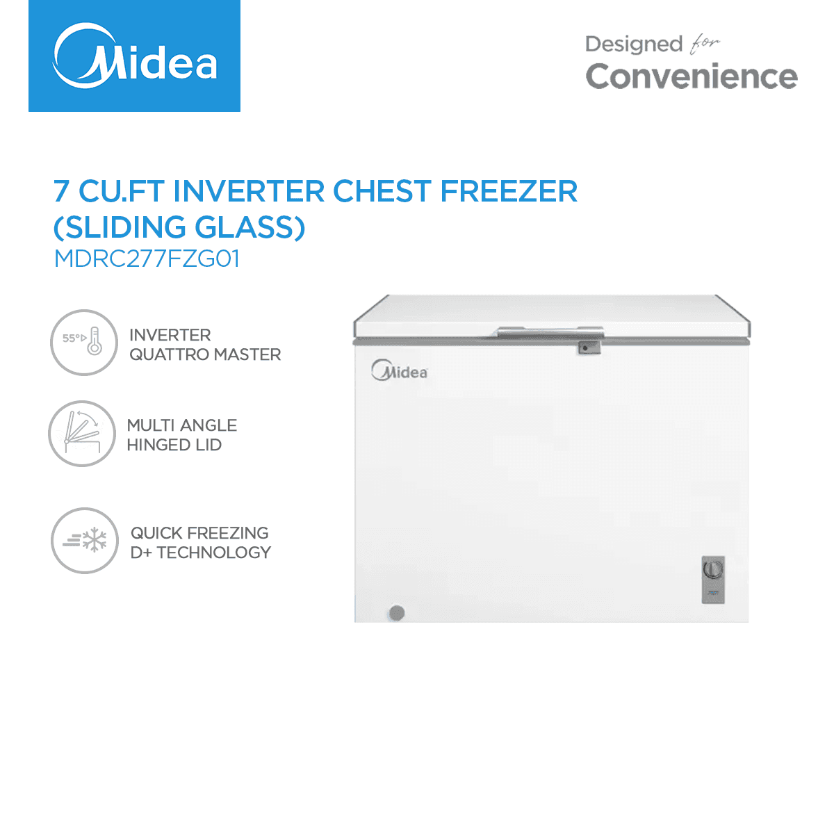 Midea 5cu.ft-10.3cu.ft Inverter Chest Freezer Sliding Glass