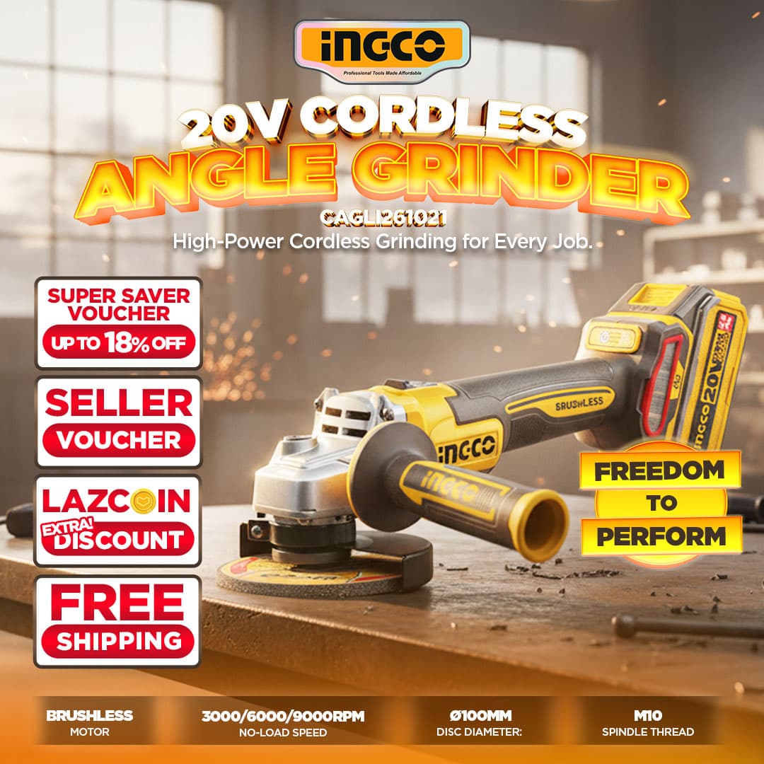 INGCO 20V Brushless Angle Grinder w/ 1 Battery & Charger Use for Cutting & Grinding CAGLI261021 ICPT