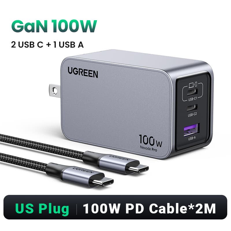 Nexode Pro UGREEN GaN 100W 2 USB-C 1 USB-A Fast Charger Adapter for Laptop Tablet Cellphones Support SFC 2.0 SAMSUNG 45W Fast Charge