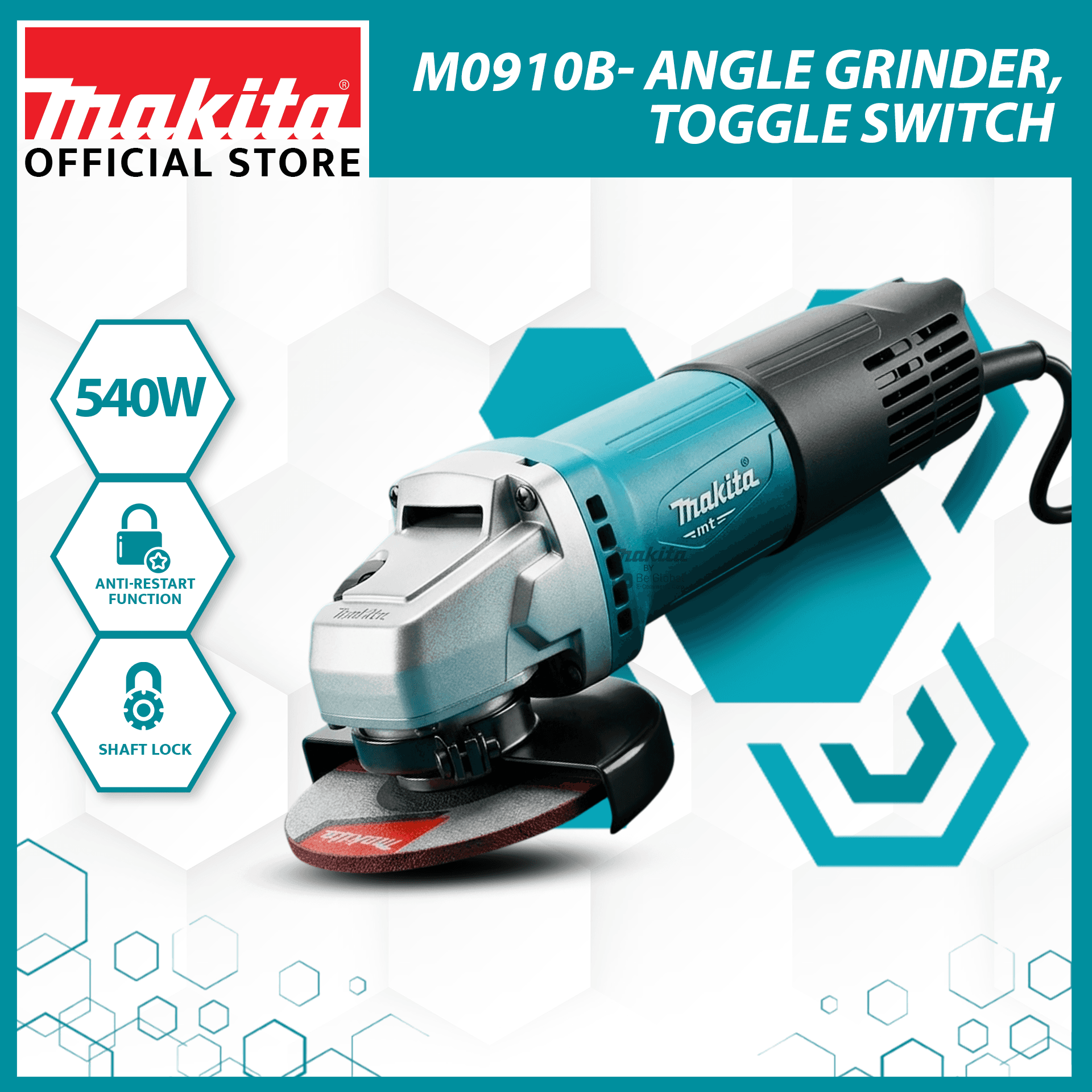 Makita M0910B 100mm (4") Angle Grinder, Toggle Switch 540W