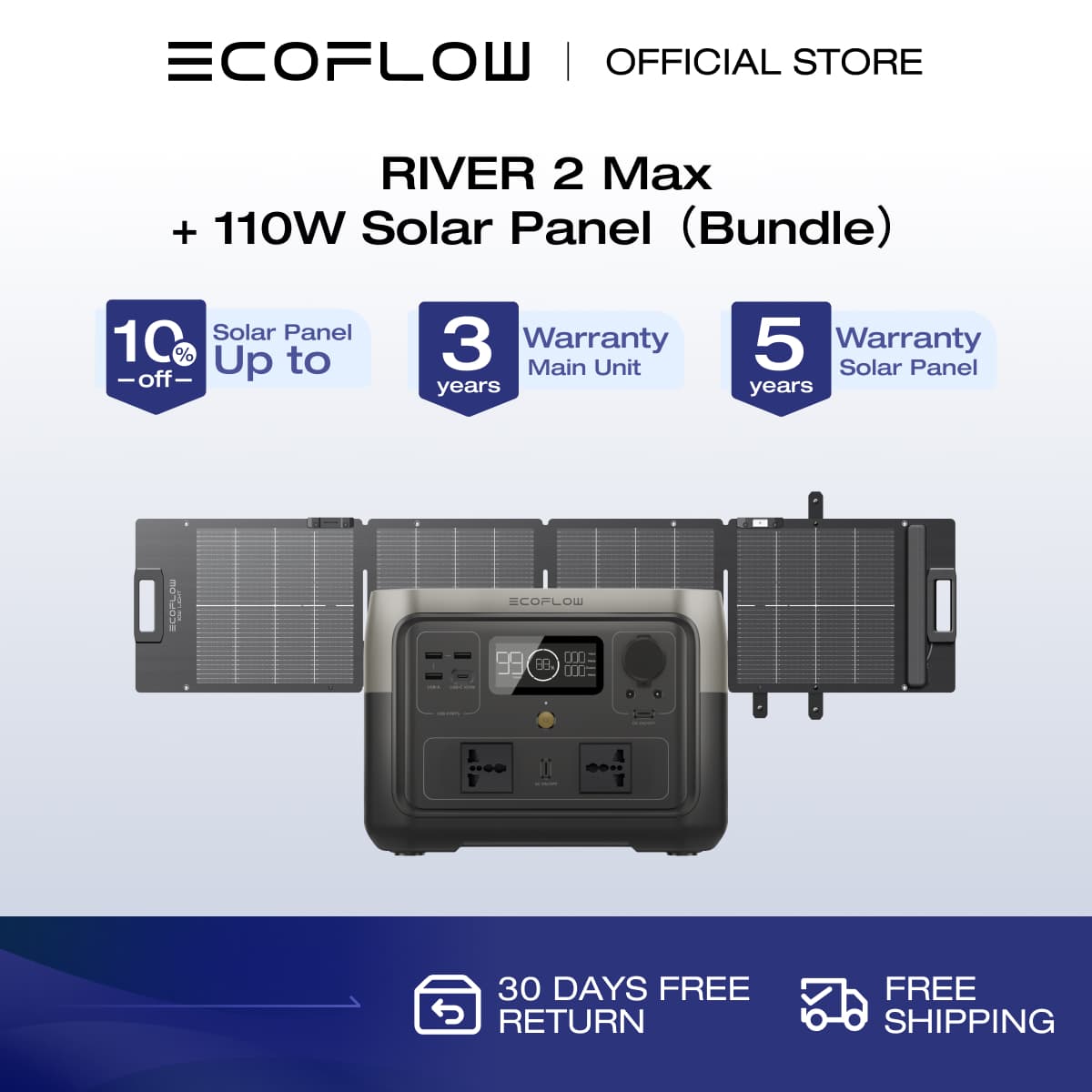 EcoFlow 500Wh River 2 Max Portable Power Station Solar Generator with LiFeP04 Quick Charge in 1 Hour up to 1000 W Power for Emergency Power Camping Motor Homes Home