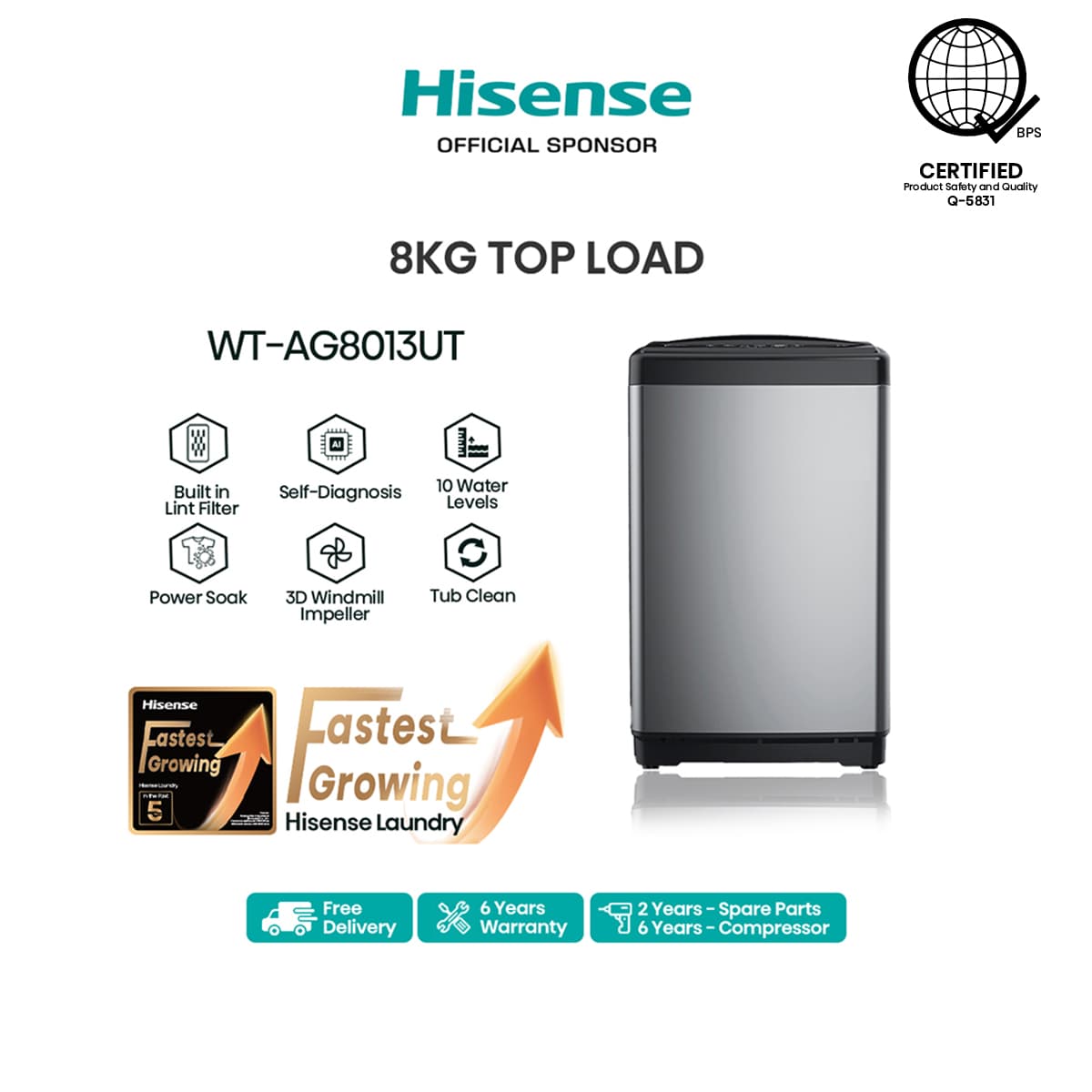 Hisense 8KG Fully Automatic Top Load Washing Machine