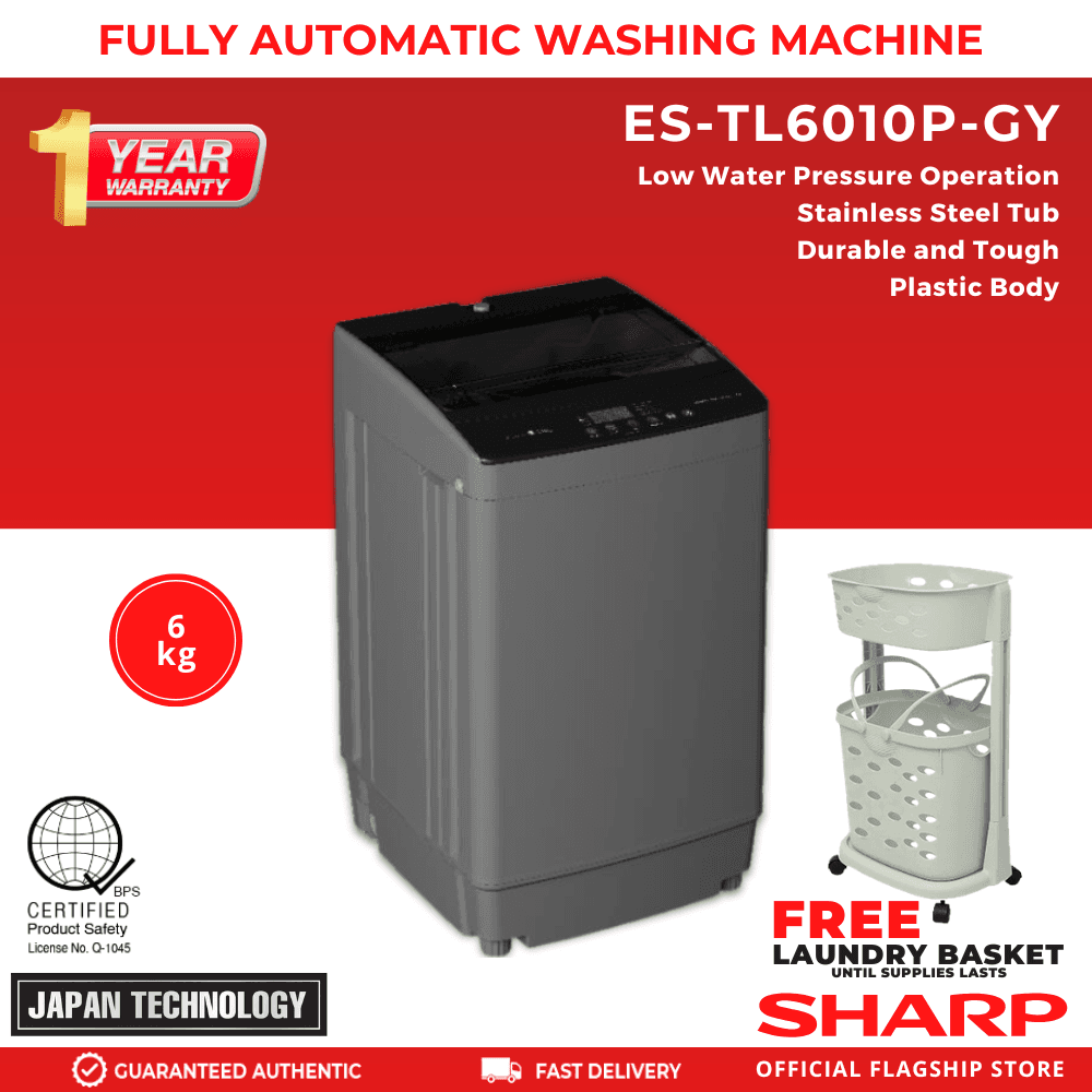 Sharp ES-TL6010P-GY 6.0 Kg. Fully Automatic Top Load Washing Machine