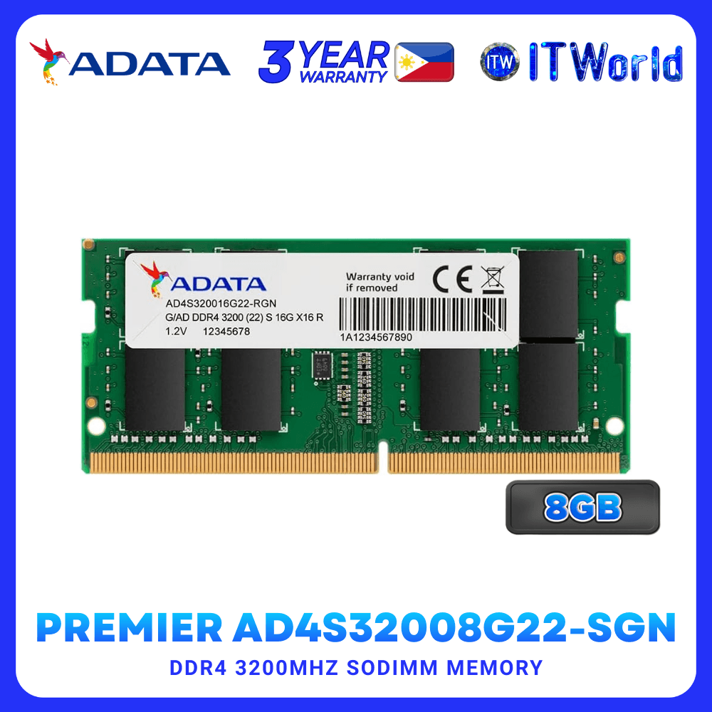 ADATA AD4S32008G22-SGN DDR4 RAM 8GB 3200MHz SODIMM Laptop Memory itw