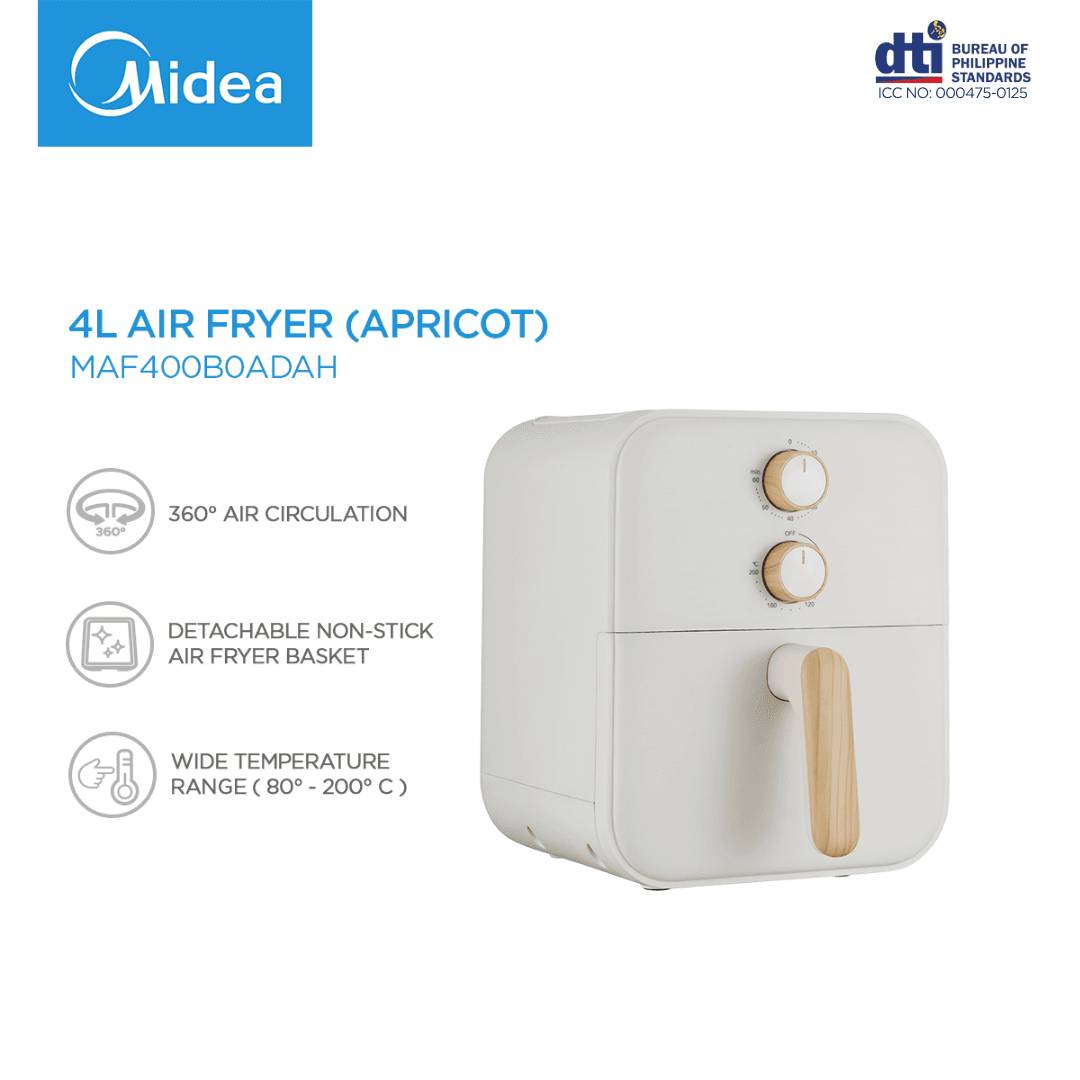 Midea 4L Air Fryer Apricot/Light Green 360° Air Circulation Easy Cleaning with Non-Stick Basket