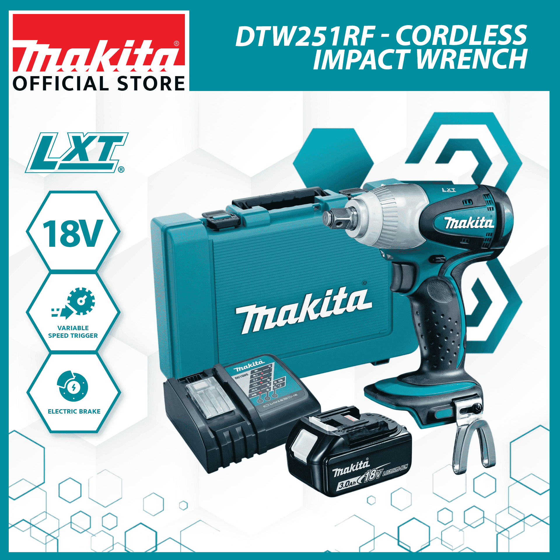 Makita 12.7mm (1/2") 230 N·m (170 ft·lb) Cordless Impact Wrench 18V LXT® Li-Ion