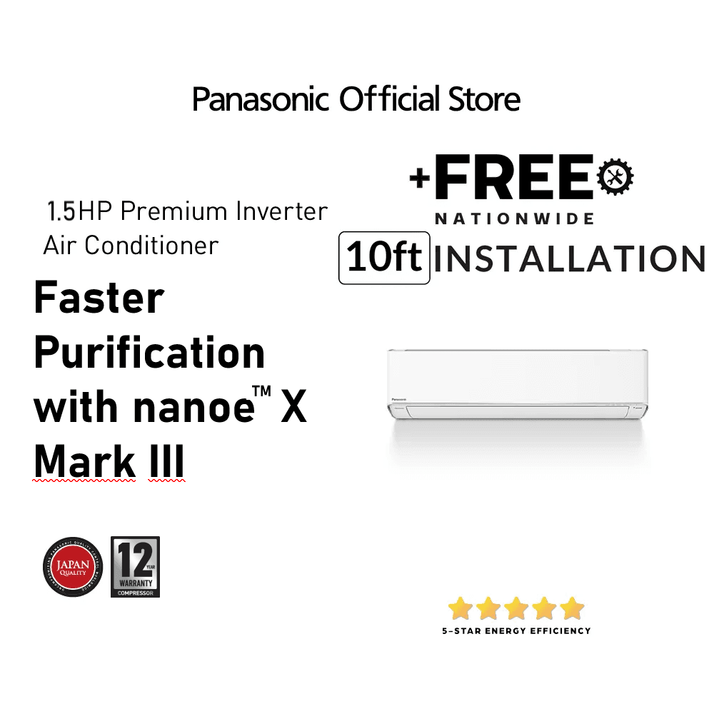 Panasonic CS-XU12AKQ 1.5Hp Premium Inverter AERO SERIES Single - Split Type Aircon