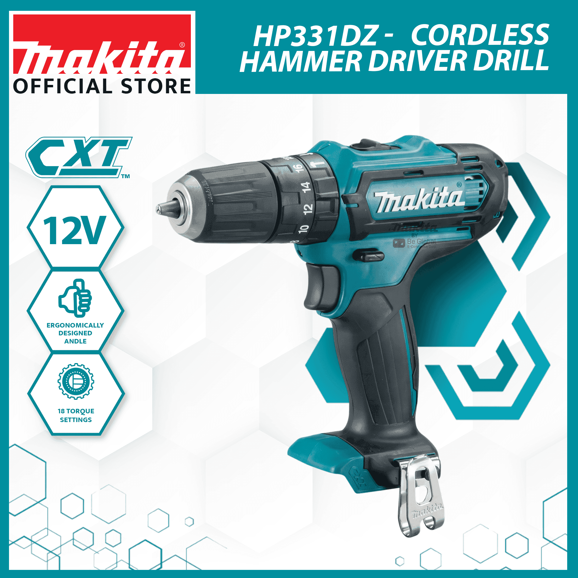 Makita 10mm (3/8") 28 N·m (250 in·lb) Cordless Hammer Driver Drill 12V max CXT® Li-Ion