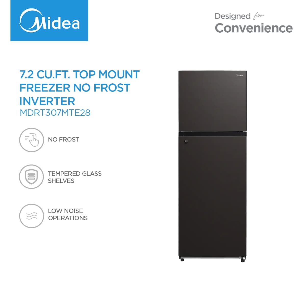 Midea 7.2/9.4/11.9 cu. ft. Top Mount Freezer No Frost Inverter Refrigerator Jazz Black