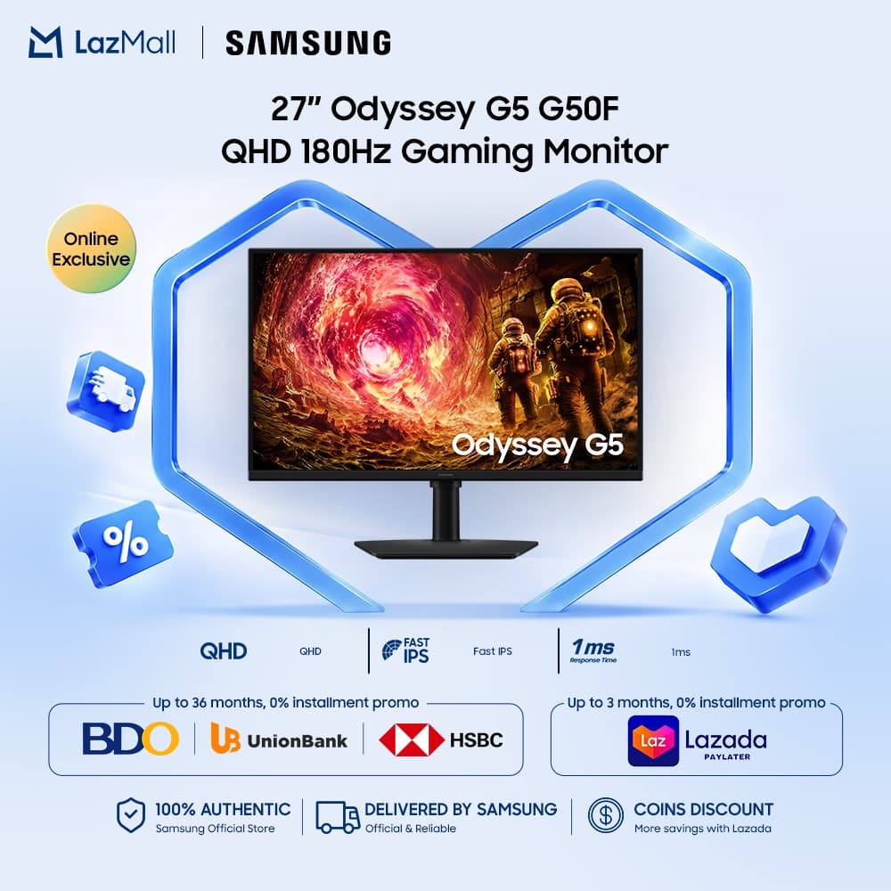 Samsung Odyssey G5 G50F 27" QHD 180Hz Gaming Monitor with Fast IPS and 1ms Response Time