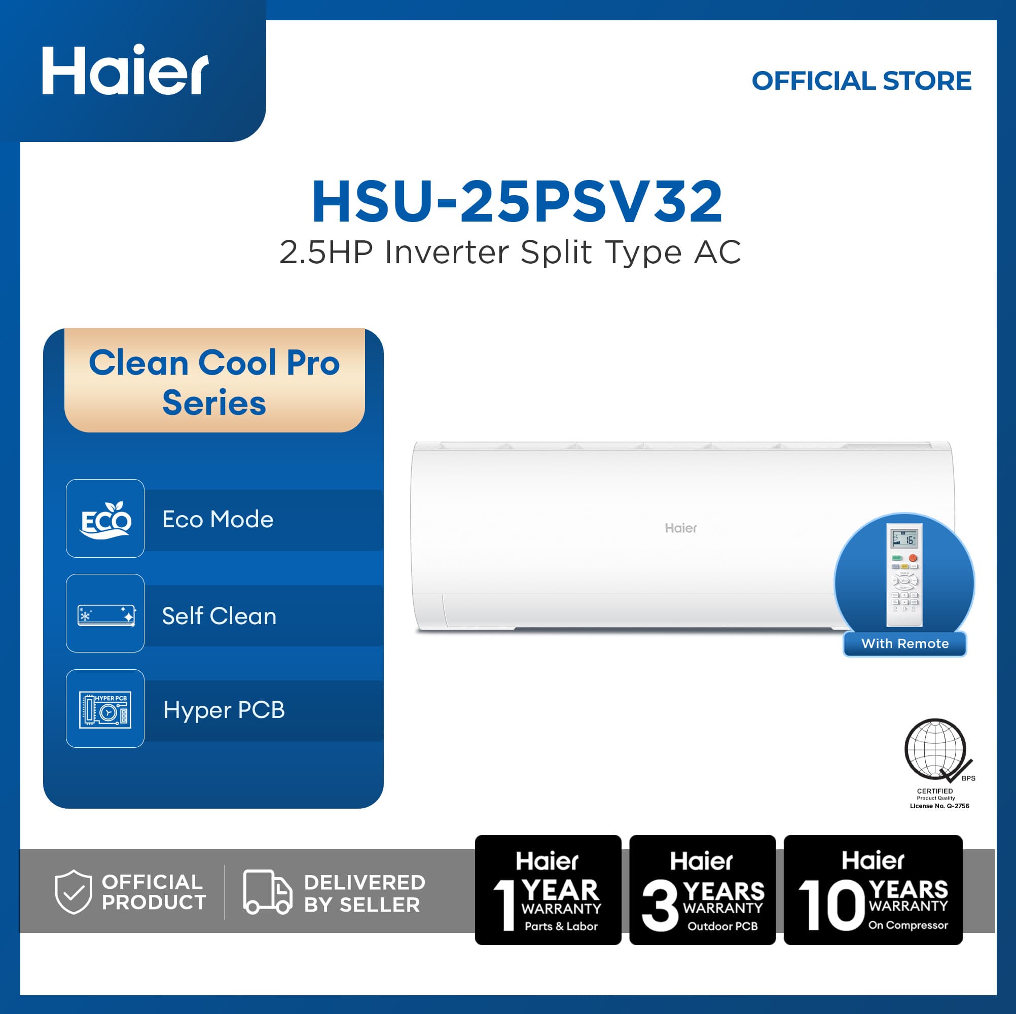 Haier HSU-25PSV32 / HSU-25PSV35-W 2.5 HP Clean Cool Inverter Split Type Aircon