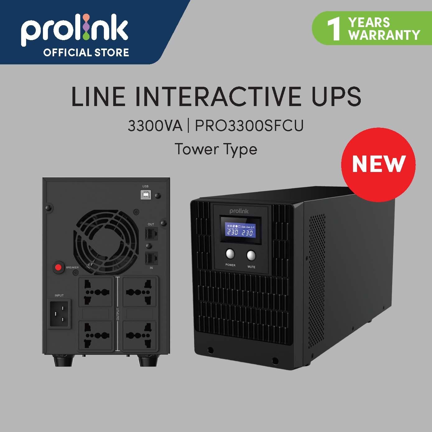 Prolink 650VA, 1200VA,1500VA, 2000VA,3000VA Super Fast Charging Line Interactive UPS Power Supply W/ Surge Protector built in AVR Simulated Sine Wave Synology For PC, Router, CCTV, Laptop, Desktop 1 YEAR WARRANTY