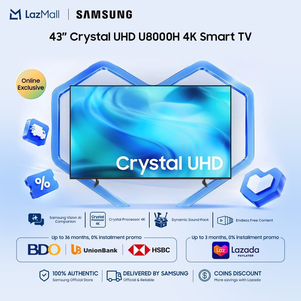 Samsung 43" Crystal UHD U8000H 4K Smart TV (2026)