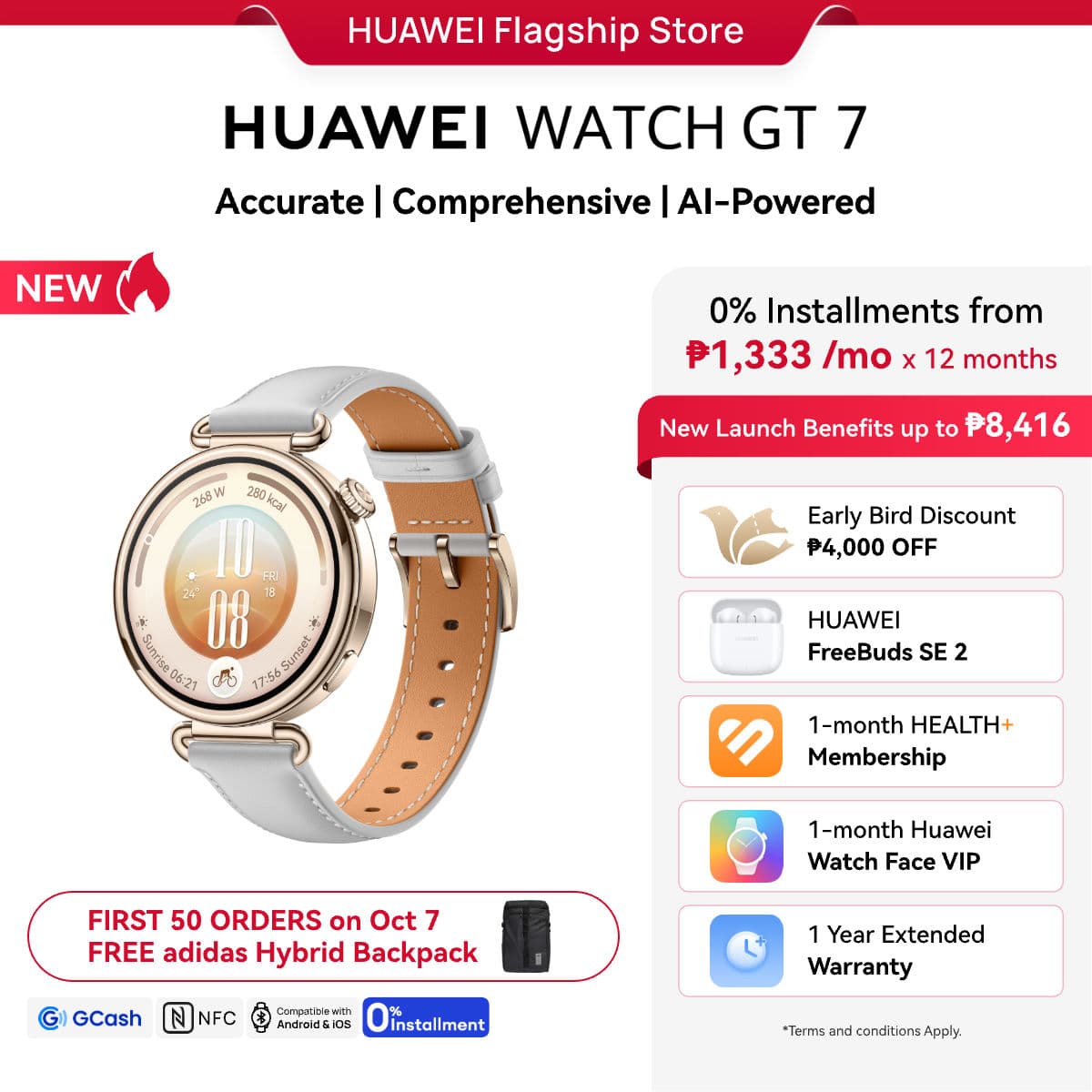 HUAWEI WATCH GT 7 Smartwatch l Diabetes Risk Study l AI-Powered Sport Performance l Up to 14-Day Battery Life, iOS & Android Compatible