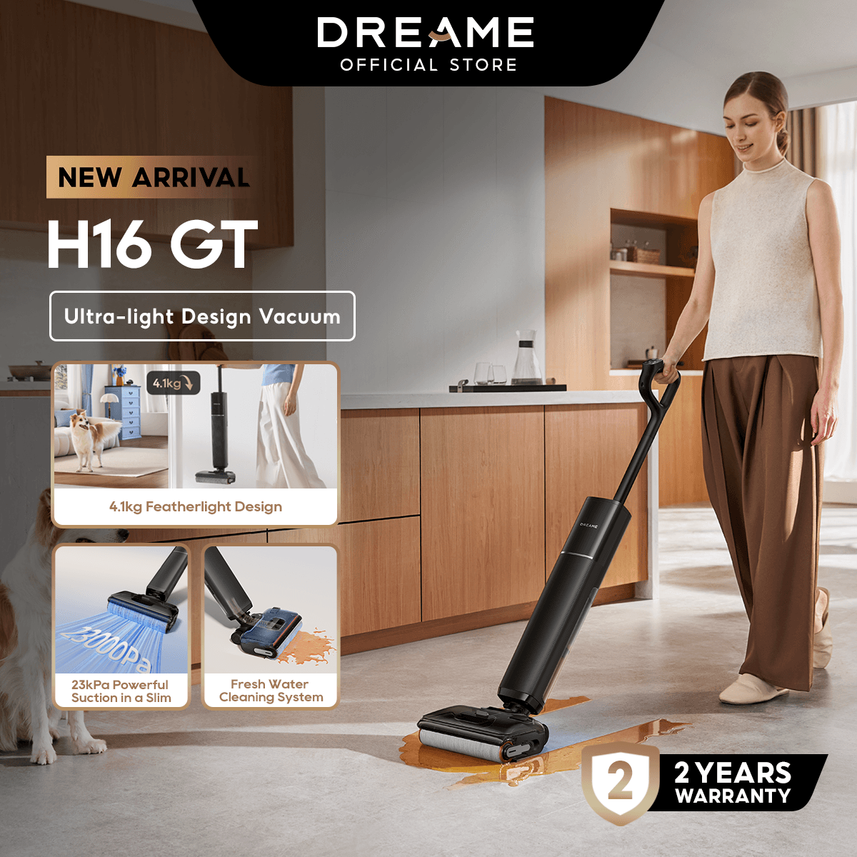 Dreame H16 GT Wet & Dry Vacuum Cleaner 23000Pa Lightweight Fresh Water Cleaning 180° Lie-Flat