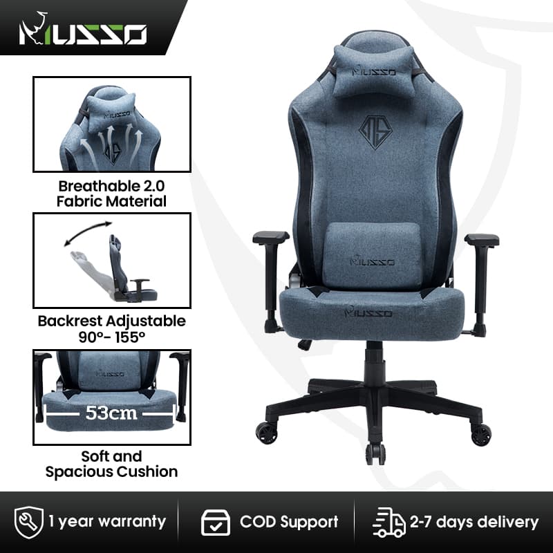 MUSSO Aeolus Navigator Seires 199A XL Fabric Gaming Chair with Wide Seat High Back Head and Lumbar Support