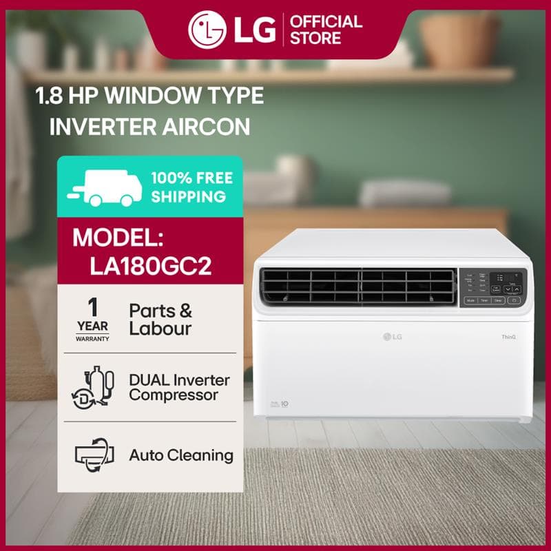 LG Window Type Aircon - 1.8 HP - Dual Inverter Compressor with Kilowatt Manager - LA180GC2 - Delivered by Seller